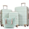Luggage Sets 4 Piece, Expandable ABS Durable Suitcase with Travel Bag, Carry On Luggage Suitcase Set with 360° Spinner Wheels, Grey Green