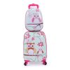 2 PCS Kids Luggage Set, 12" Backpack and 16" Spinner Case with 4 Universal Wheels, Travel Suitcase for Boys Girls, Pink with Animal Patterns