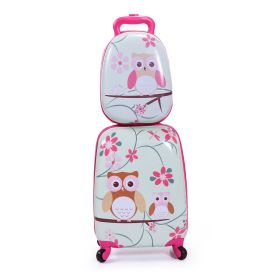 2 PCS Kids Luggage Set, 12" Backpack and 16" Spinner Case with 4 Universal Wheels, Travel Suitcase for Boys Girls, Pink with Animal Patterns