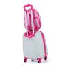 2 PCS Kids Luggage Set, 12" Backpack and 16" Spinner Case with 4 Universal Wheels, Travel Suitcase for Boys Girls, Pink with Animal Patterns