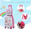 2 PCS Kids Luggage Set, 12" Backpack and 16" Spinner Case with 4 Universal Wheels, Travel Suitcase for Boys Girls, Pink with Animal Patterns
