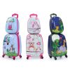 2 PCS Kids Luggage Set, 12" Backpack and 16" Spinner Case with 4 Universal Wheels, Travel Suitcase for Boys Girls, Pink with Animal Patterns