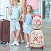 2 PCS Kids Luggage Set, 12" Backpack and 16" Spinner Case with 4 Universal Wheels, Travel Suitcase for Boys Girls, Pink with Animal Patterns