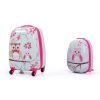2 PCS Kids Luggage Set, 12" Backpack and 16" Spinner Case with 4 Universal Wheels, Travel Suitcase for Boys Girls, Pink with Animal Patterns